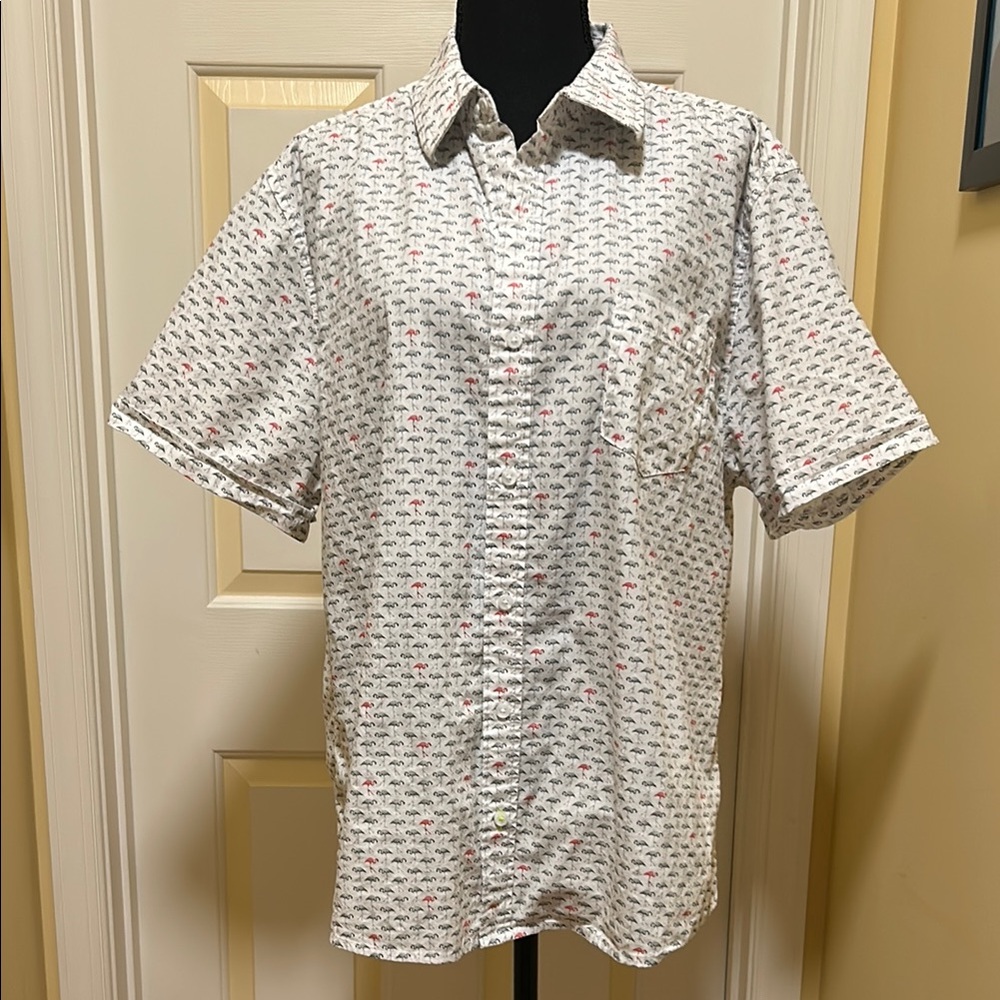 Men's White and Pink Flamingo Patterned Shirt